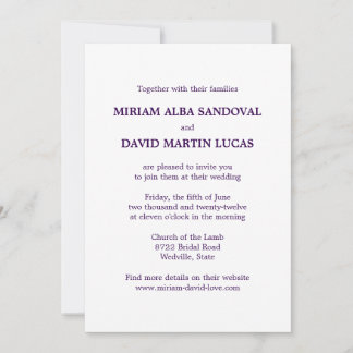 Convite para Casamento de Texto Roxo Formal Minima