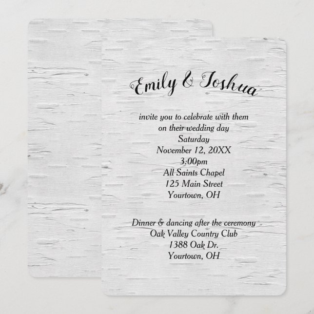 Convite para Casamento de Textura de Árvore de Bir (Frente/Verso)