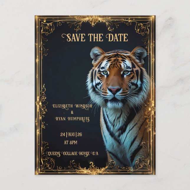 Convite para Casamento de Tigre em Preto (Frente)