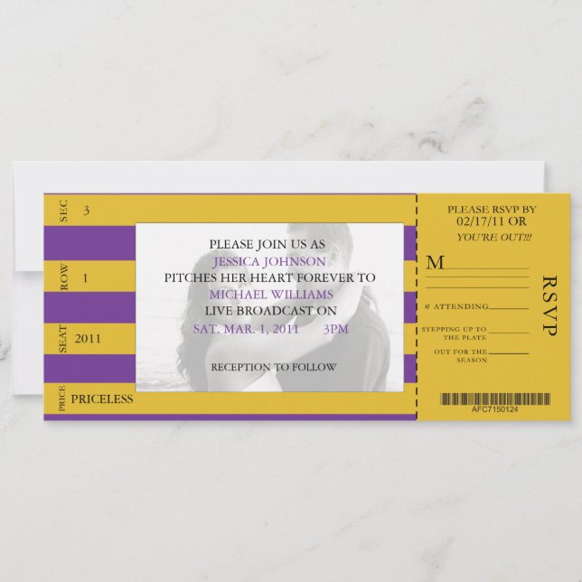 Convite para casamento de tíquete de evento (Frente)