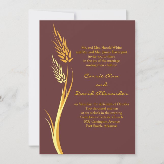 Convite para Casamento de Trigo de Outono Amarelo (Frente)