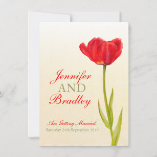 convite para casamento de tulipa vermelha solteiro
