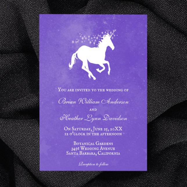 Convite para Casamento de Unicórnio Roxo (Purple Unicorn Wedding Invitation)