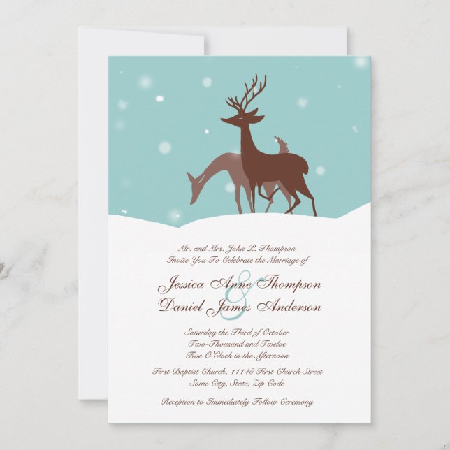 Convite para Casamento de Veados de Brown e Teal W (Frente)