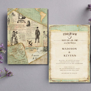 Convite para Casamento de Viagem Vintage