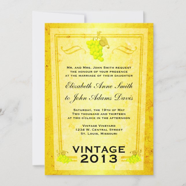 Convite Para Casamento De Vinho Branco Vintage (Frente)