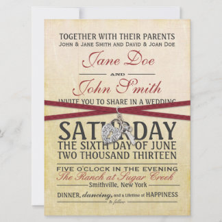 Convite para Casamento de Vintage Ivory e Red Pape