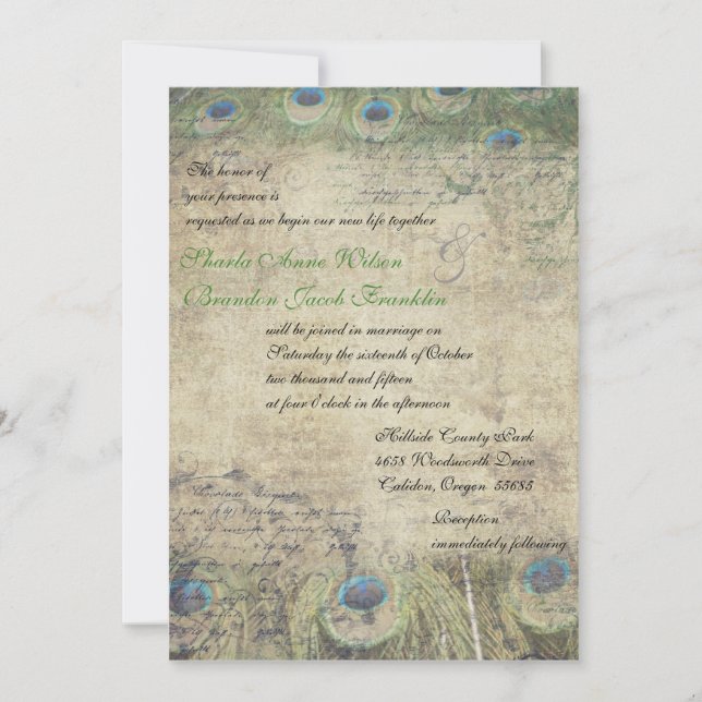 Convite para Casamento de Vintage Peacock (Frente)