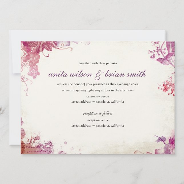 Convite Para Casamento De Vintage Winery (Frente)