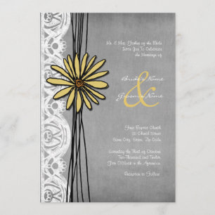 Convite para Casamento de Vintage Yellow e Cinza D