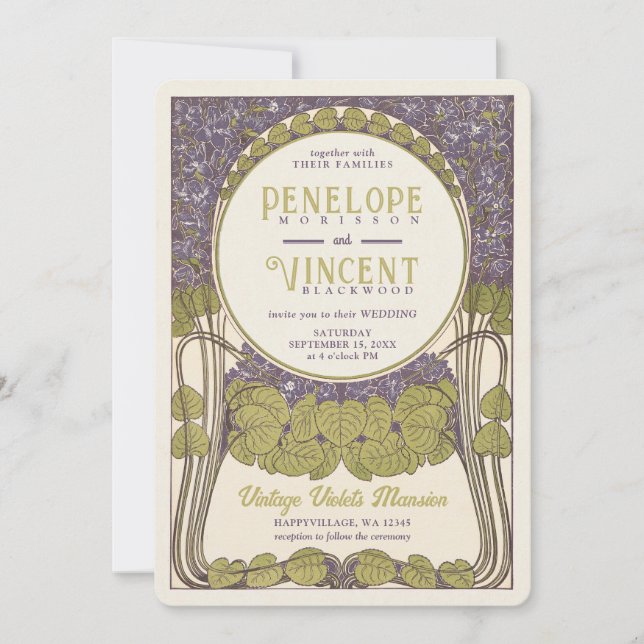 Convite para Casamento de Violetas Vintage (Frente)