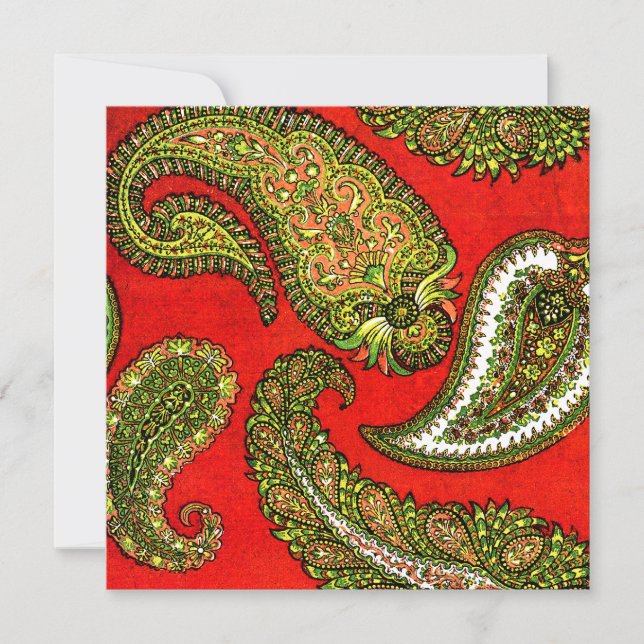 Convite para Casamento de Vivid Red Paisley (Frente)
