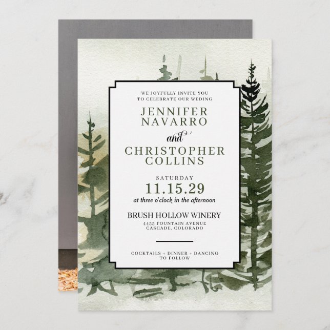 Convite para Casamento de Watercolor Outdoorsy (Frente/Verso)