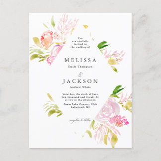 Convite para Casamento de Watercolor Rose Bouquet