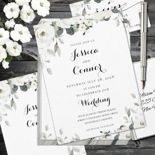 Convite para Casamento de White Peony Greenery