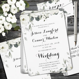Convite para Casamento de White Peony Greenery