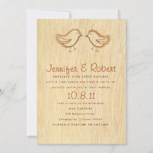 Convite para Casamento de Woodgrain com Bird Sketc
