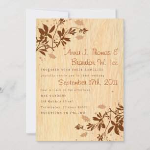 Convite para Casamento de Woodgrain com Folhas