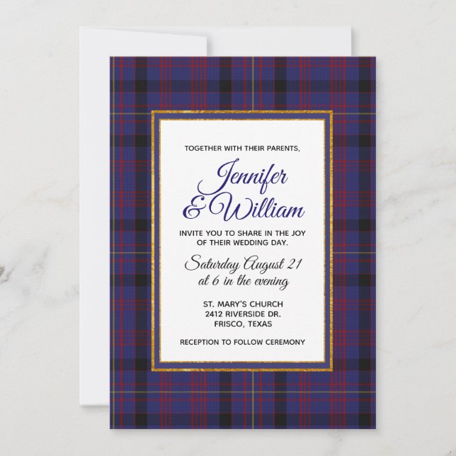 Convite para Casamento de Xadrez Dundonald Tartan (Frente)
