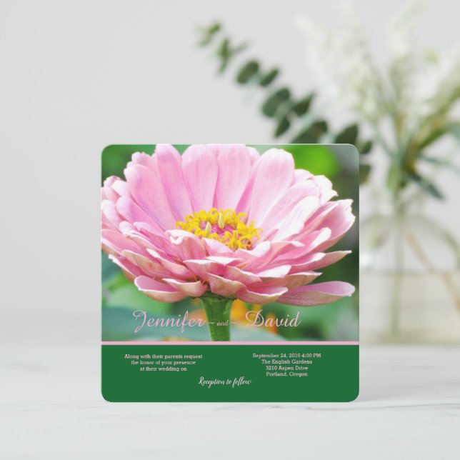 Convite para Casamento de Zinnia Rosa (Em pé/Frente)