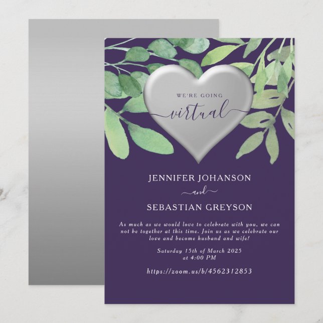 Convite para Casamento de Zoom Roxo (Frente/Verso)