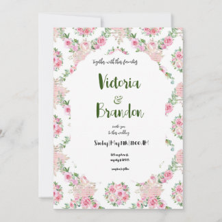 convite para casamento decorado com flor rosa EN