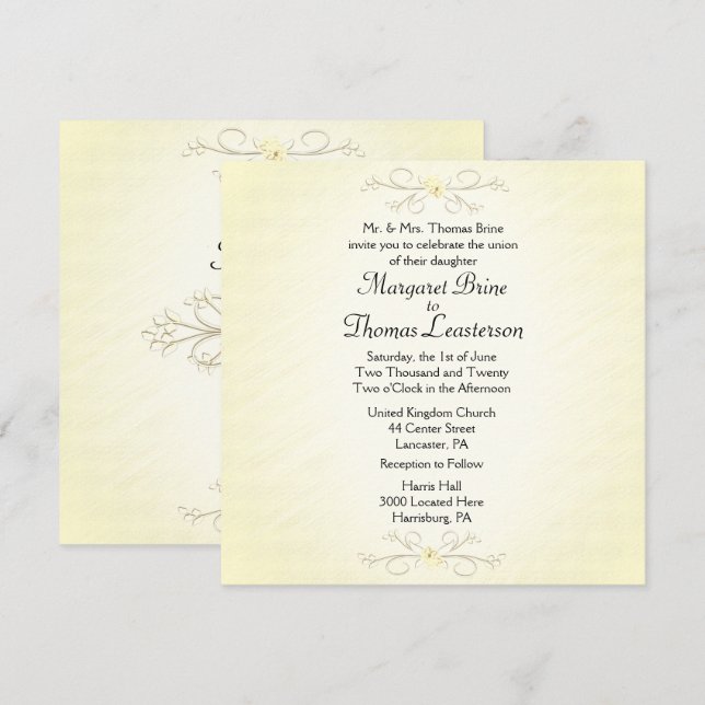 Convite para Casamento Delicado Amarelo 2 (Frente/Verso)