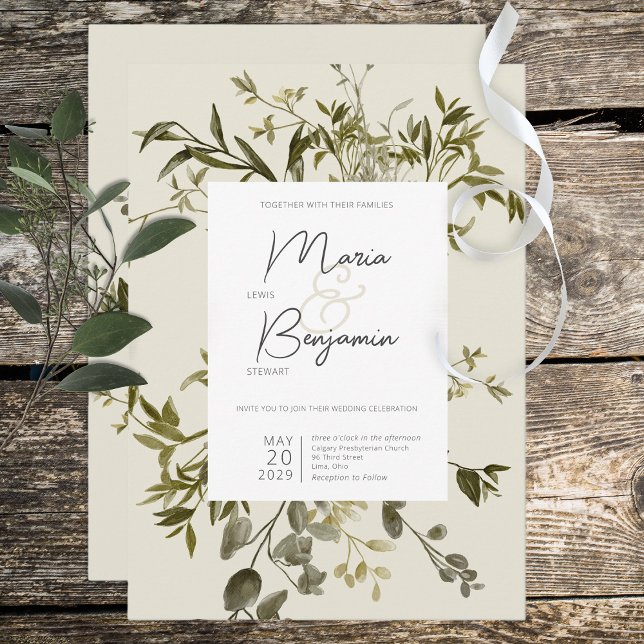 Convite para Casamento Delicado Boho Greenery (Criador carregado)