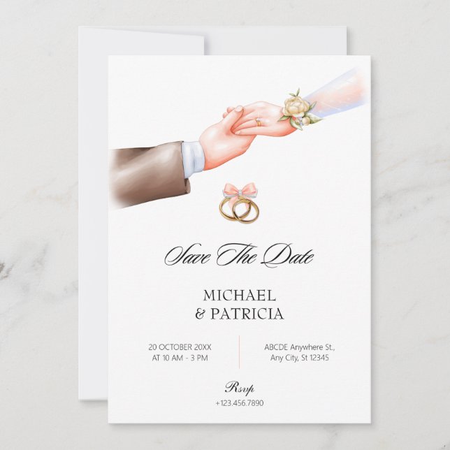 Convite para casamento do anel de casal mole rosa (Frente)