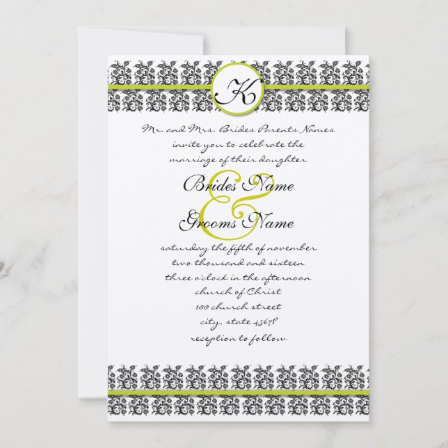 Convite para casamento do Apple Green Damask Borde (Frente)