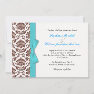 Convite para casamento do Arco Brown Damask Aqua