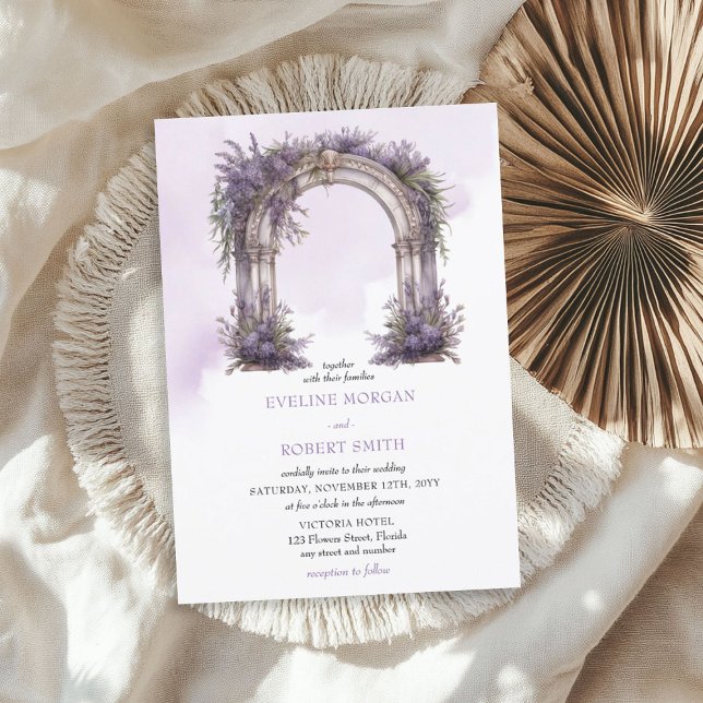 Convite para casamento do arco da lavanda de água (Watercolor lavender arch wedding invitation)