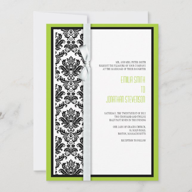 Convite para casamento do Arco Damask com Verde (Frente)