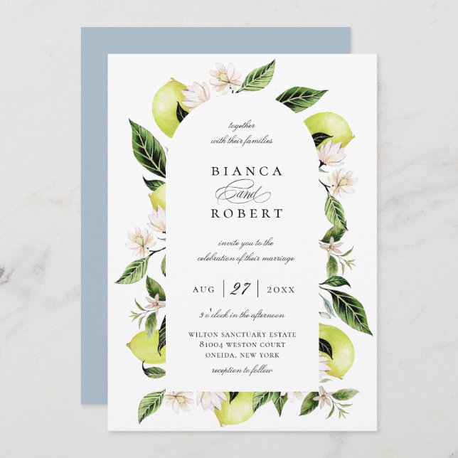 Convite Para Casamento Do Arco De Limão Botânico (Frente/Verso)