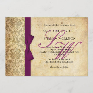 Convite para casamento do Arco Plum Damask Vintage