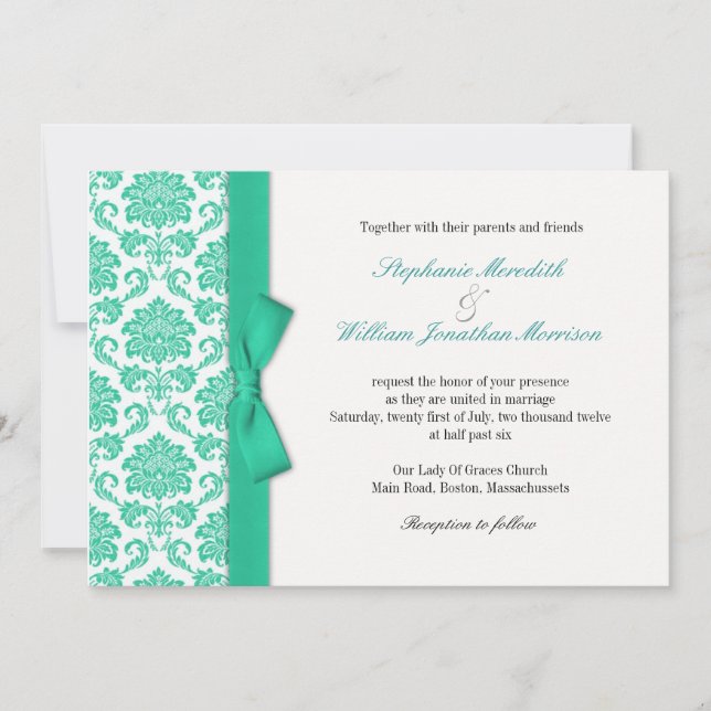 Convite para casamento do Arco Turquoise Damask (Frente)