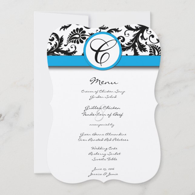 Convite para casamento do Black Damask Aquamarine  (Frente)