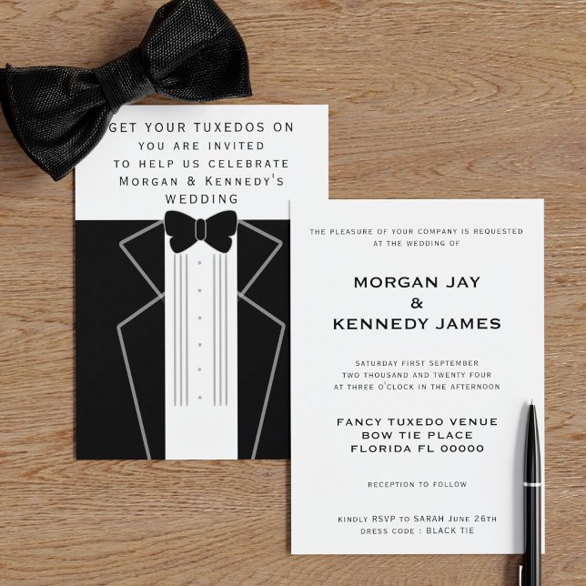 Convite para casamento do Black Tie Tuxedo (For your Black Tie Tuxedo Wedding, add the details of yours)