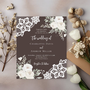 Convite para casamento do castanho-branco floral