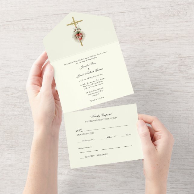 Convite para Casamento do Coração Católico Elegant (Tearaway)