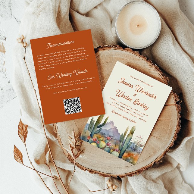Convite para Casamento do Deserto de Terracotta Mo (Modern Dessert All in One Wedding Invitation)
