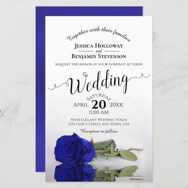 Convite para Casamento do Elegante Royal Blue Rosa (Frente/Verso)