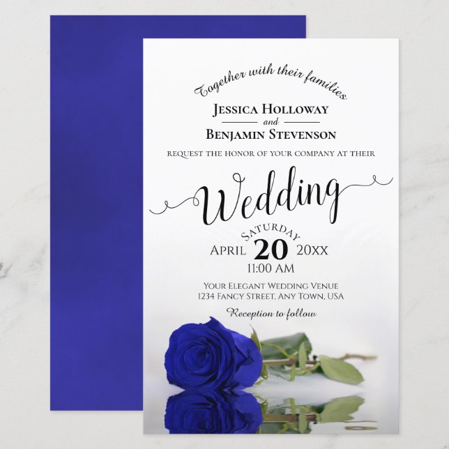 Convite para Casamento do Elegante Royal Blue Rosa (Frente/Verso)