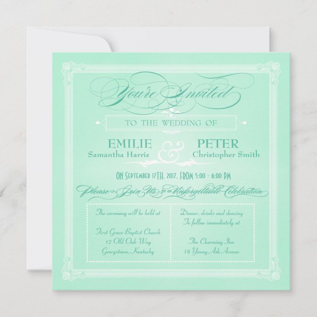 Convite para casamento do estilo Poster verde da d (Frente)