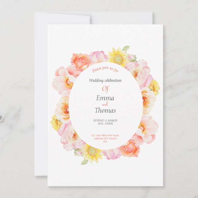 convite para casamento do jardim de Rosas (Frente)