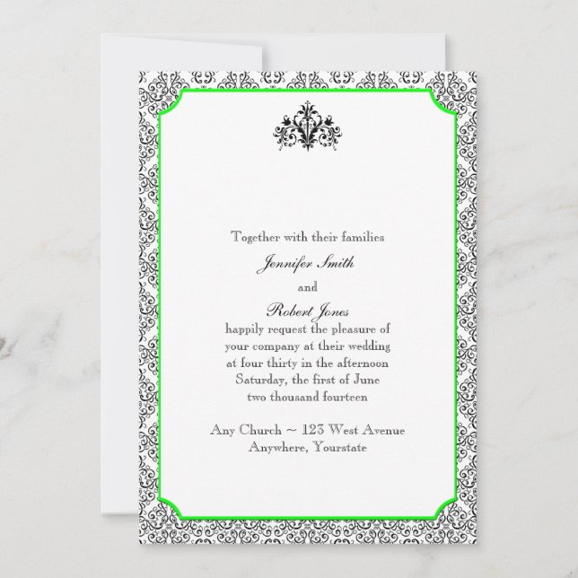 Convite para casamento do Limão Damasco Branco e N (Frente)