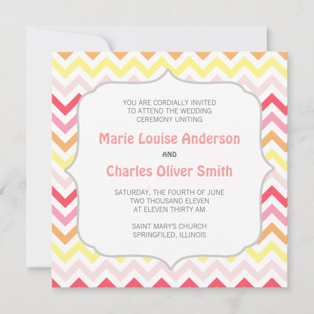 Convite para Casamento do Moderno Sherbert Chevron (Frente)