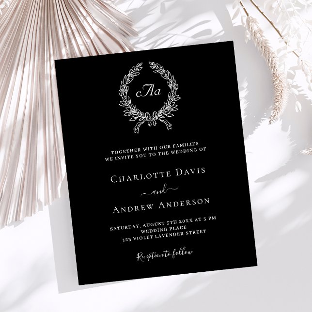 Convite para casamento do monograma branco preto (Criador carregado)