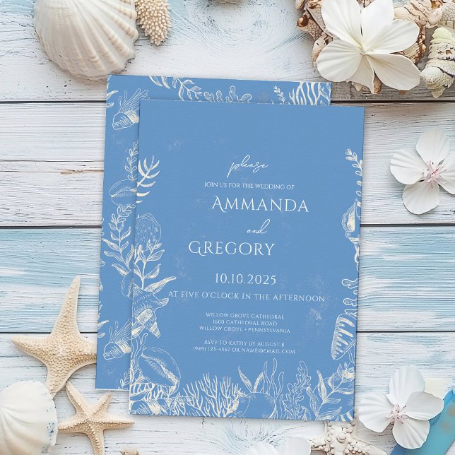 Convite para Casamento do Oceano Toile Azul (Criador carregado)