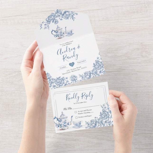 Convite para Casamento do Partido Chinoiserie Vict (Aba destacável)